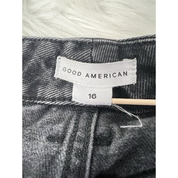 Good American Faded Black Good Curve High-Rise Raw Hem Stretch Denim Jeans Sz 16 - Picture 8 of 10